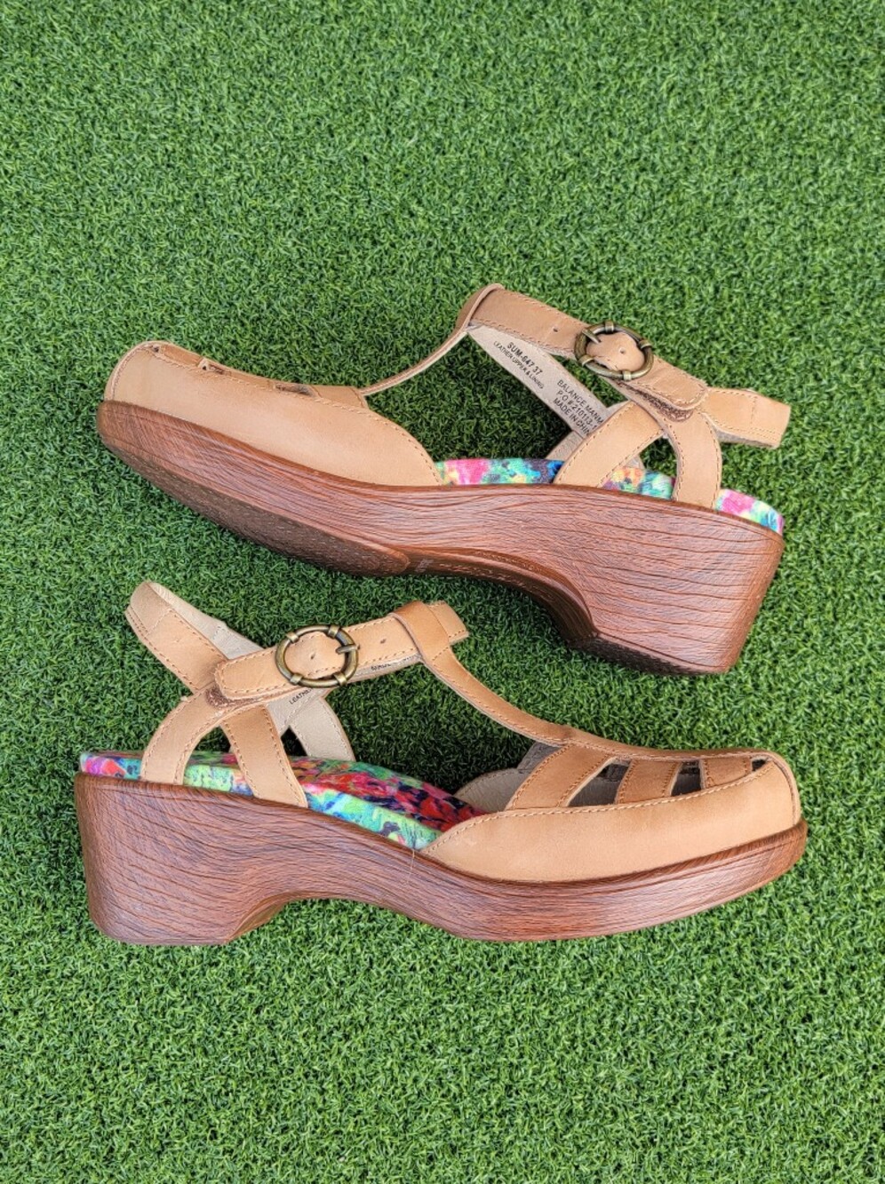 Women's ALEGRIA Tan T-Strap Wedge Heel Comfort Sandals ~ Size 37 - Picture 3 of 14